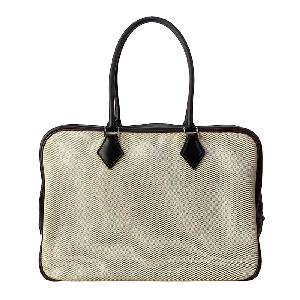 Hermès Plume 32 Handbag Cream Dark Brown Toile H Veau Gulliver - Picture 3 of 16
